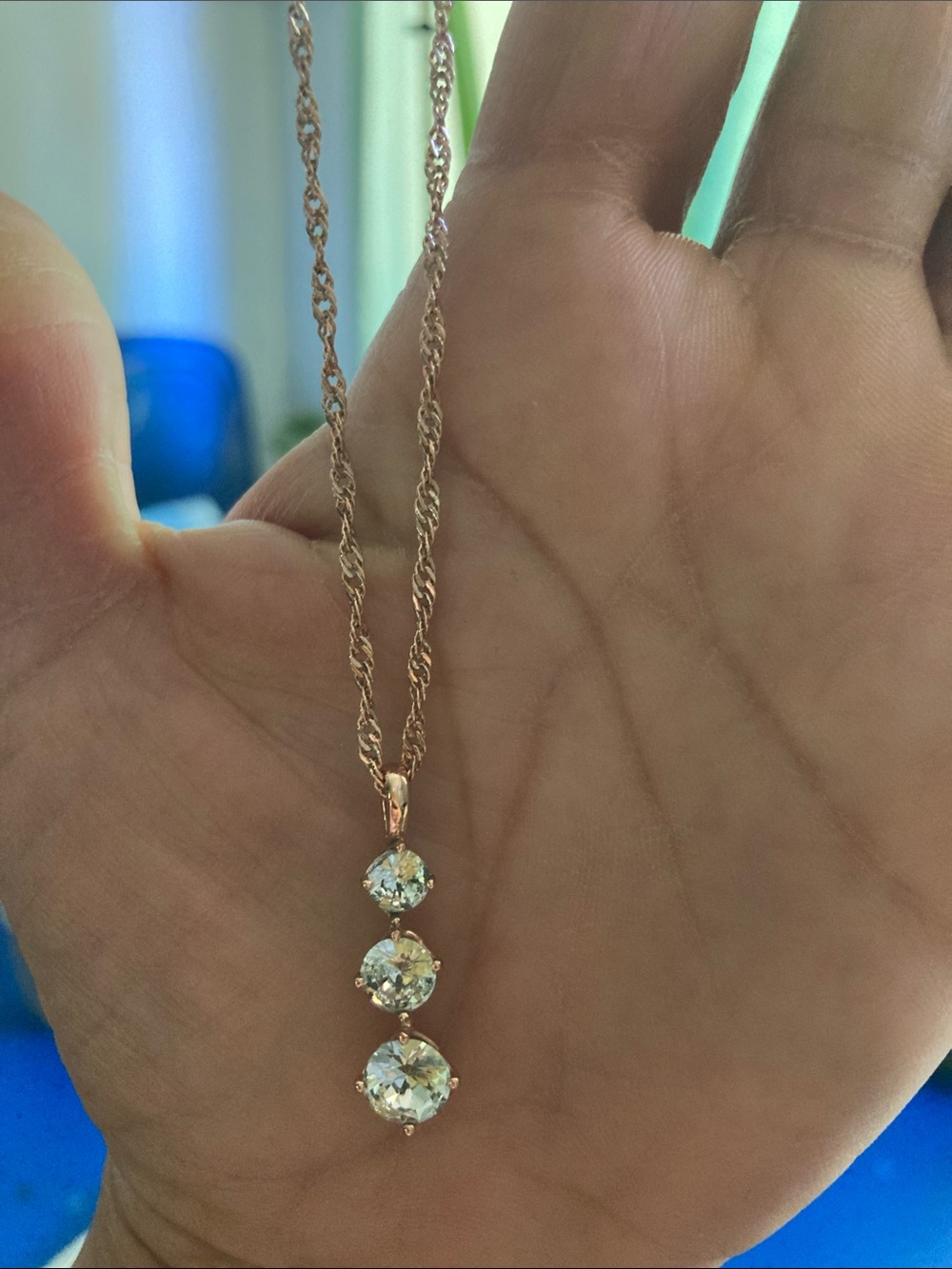 Source Unknown Rose Gold Three-Stone Pendant Necklace with Clear Stones